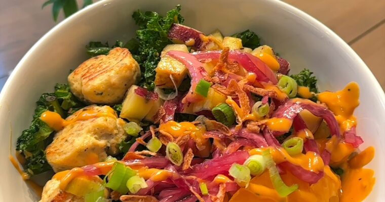 Chicken Meatball, Kale & Sweet Potato Bowl